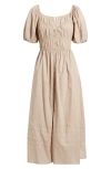 & Other Stories Pleat Detail Cotton Dress In Mole Medium Dusty