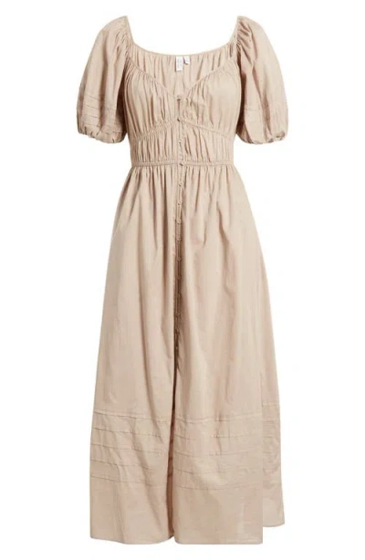 & Other Stories Pleat Detail Cotton Dress In Mole Medium Dusty