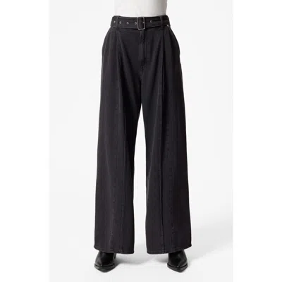 & Other Stories Pleated Belted Wide Leg Jeans In Black Dark