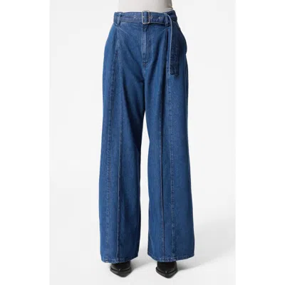 & Other Stories Pleated Belted Wide Leg Jeans In Blue