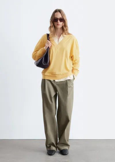 & Other Stories Pleated Cotton Trousers In Green