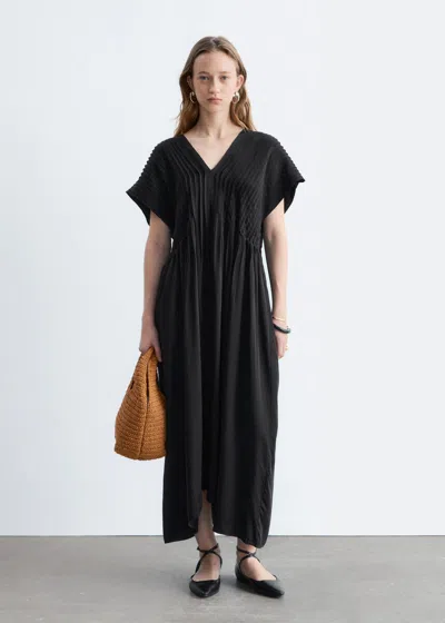 & Other Stories Pleated Dolman Midi Dress In Black