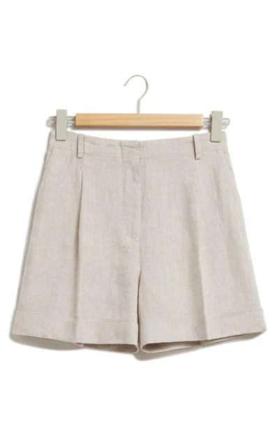 & Other Stories Pleated High Waist Linen Shorts In Beige Dusty Light