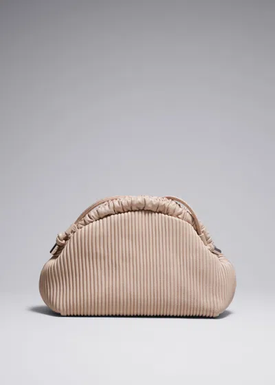 & Other Stories Pleated Leather Clutch Bag In Beige