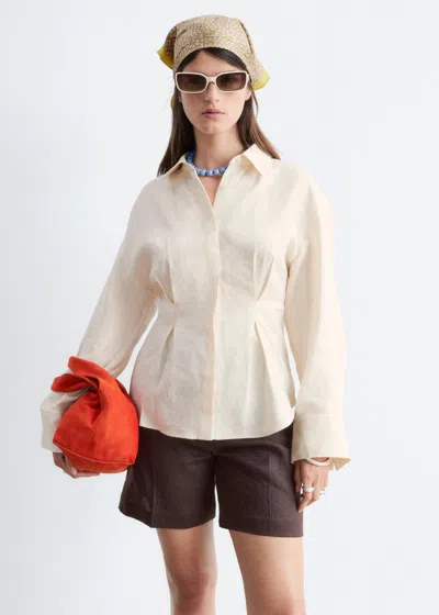 & Other Stories Pleated-waist Linen Shirt In Multi