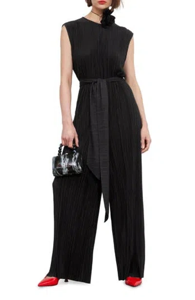 & Other Stories Plissé Sleeveless Wide Leg Jumpsuit In Black Dark