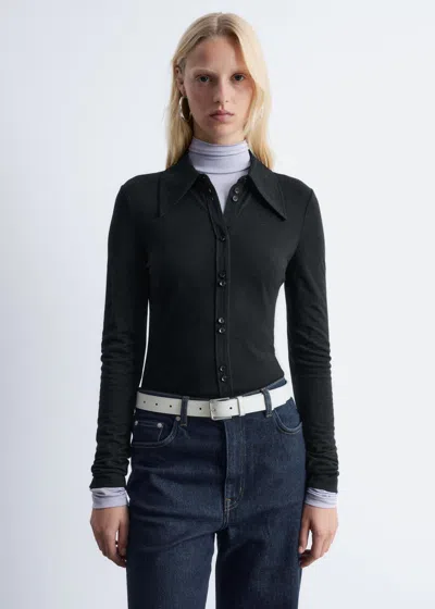 & Other Stories Pointed-collar Jersey Shirt In Black