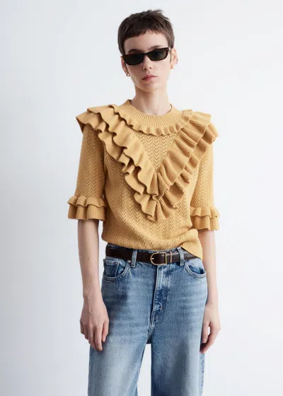 & Other Stories Pointelle-knit Ruffle Top In Yellow
