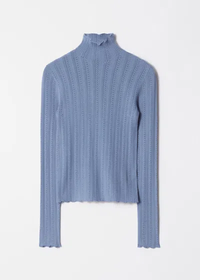 & Other Stories Pointelle-knit Turtleneck Top In Blue