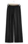 & Other Stories Pressed Crease Wide Leg Linen Trousers In Black Dark