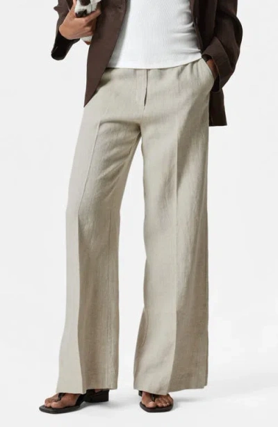 & Other Stories Pressed Crease Wide Leg Linen Trousers In White Dusty Light