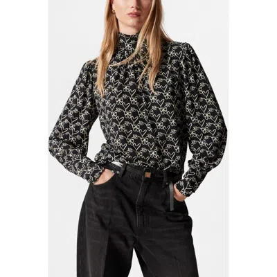 & Other Stories Print Mock Neck Top In Black Dark