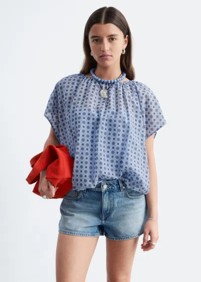 & Other Stories Printed Balloon Blouse In Blue