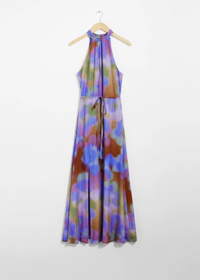 & Other Stories Printed Halterneck Maxi Dress In Blue