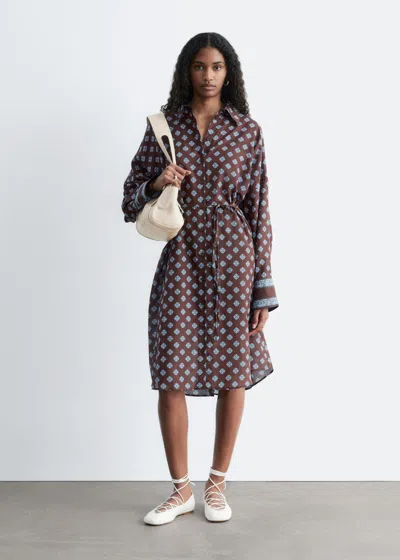 & Other Stories Printed Silk-cotton Midi Dress In Brown