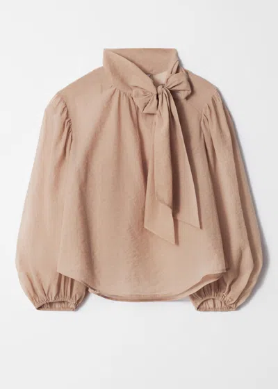 & Other Stories Puff-sleeve Bow-detail Blouse In Beige