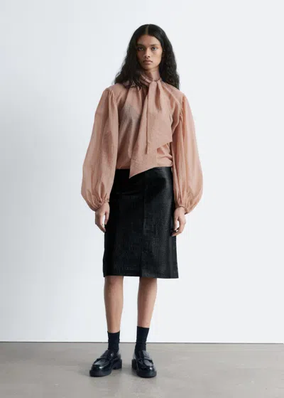 & Other Stories Puff-sleeve Bow-detail Blouse In Brown