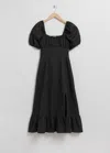 & Other Stories Linen Puff Sleeve Midaxi Dress With Twist Sweetheart Neckline In Black