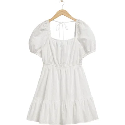 & Other Stories Puff Sleeve Organic Cotton Eyelet Dress In White
