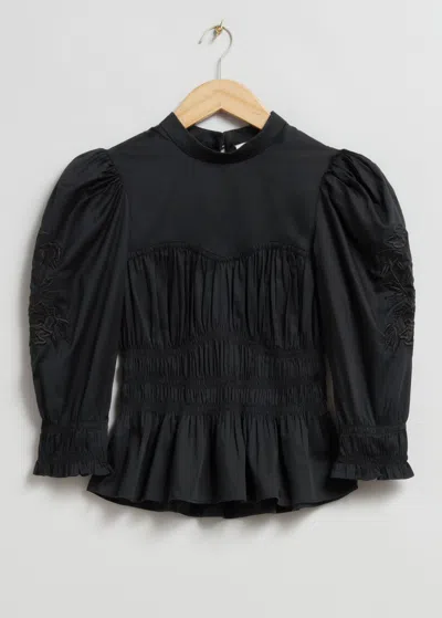 & Other Stories Puff Sleeve Peplum Blouse In Black