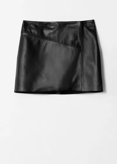 & Other Stories Raw-edge Leather Mini Skirt In Black