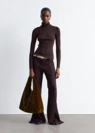& Other Stories Rib-knit Lurex Turtleneck In Brown