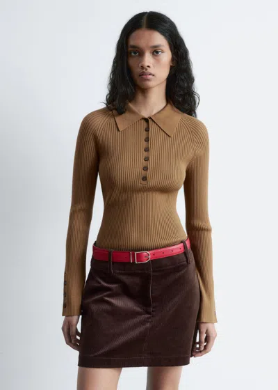 & Other Stories Rib-knit Polo Shirt In Brown