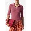 & Other Stories Knit Ribbed Top With Polo Collar In Pink