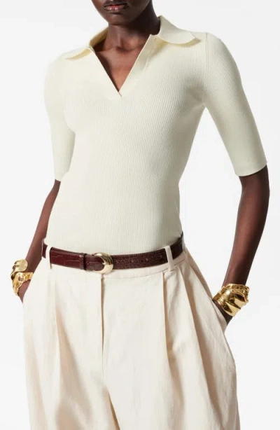& Other Stories Rib Knit Polo Top In White