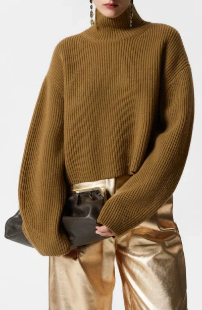 & Other Stories Rib Knit Wool Turtleneck Sweater In Green Medium