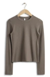 & Other Stories Rib Long Sleeve Cotton T-shirt In Mole Dark