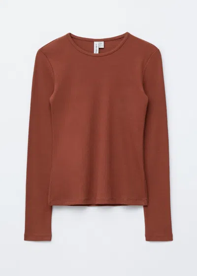 & Other Stories Soft Jersey Ribbed Long Sleeve Top In Brown