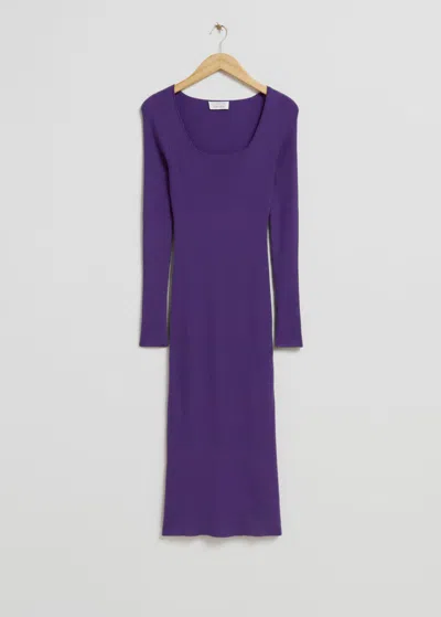 & Other Stories Ribbed Slim Midi Dress In Purple