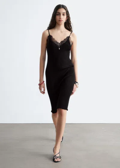 & Other Stories Rib-knit Camisole Mini Dress In Black