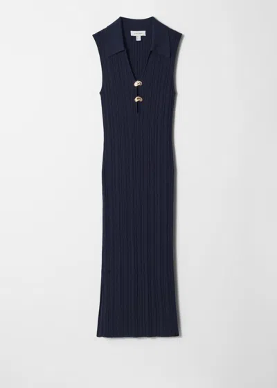 & Other Stories Rib-knit Collared Midi Dress In Blue