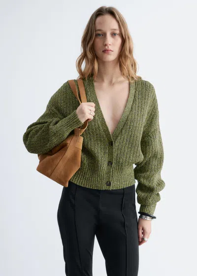 & Other Stories Rib-knit Cotton Cardigan In Green