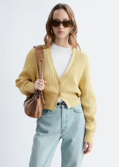 & Other Stories Rib-knit Cotton Cardigan In Yellow