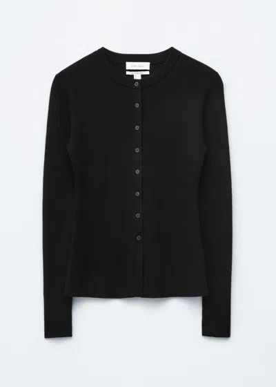 & Other Stories Rib-knit Merino Wool Cardigan In Black