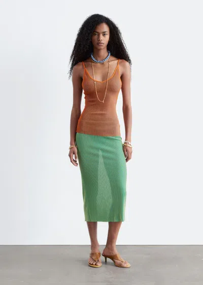 & Other Stories Rib-knit Midi Skirt In Green
