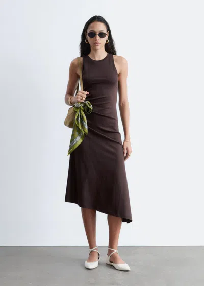 & Other Stories Ruche Asymmetric Midi Dress In Brown