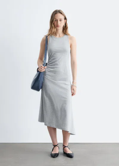 & Other Stories Ruche Asymmetric Midi Dress In Gray