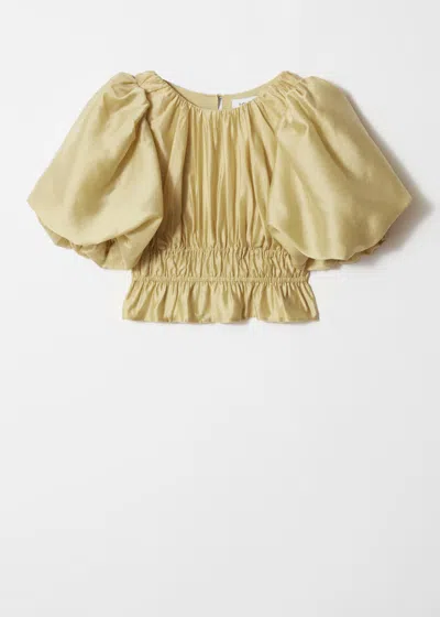 & Other Stories Ruched Balloon-sleeve Blouse In Yellow