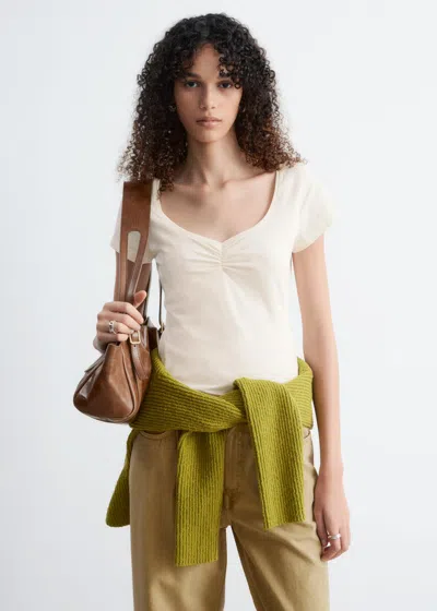 & Other Stories Rich Cotton Ruched Short Sleeve Top In Neutral