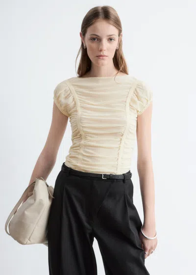 & Other Stories Ruched Top With Cap Sleeves In White