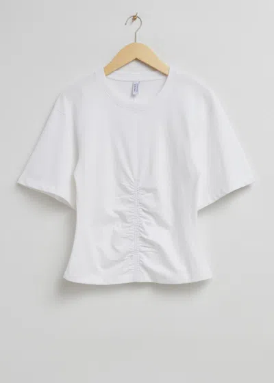 & Other Stories Ruched Crew Neck T-shirt In White