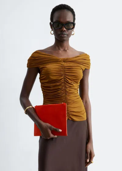 & Other Stories Ruched Jersey Top In Brown