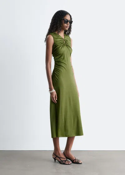 & Other Stories Ruched Keyhole-neck Midi Dress In Green