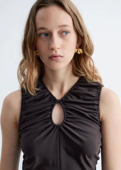 & Other Stories Ruched Jersey Top With Keyhole In Brown
