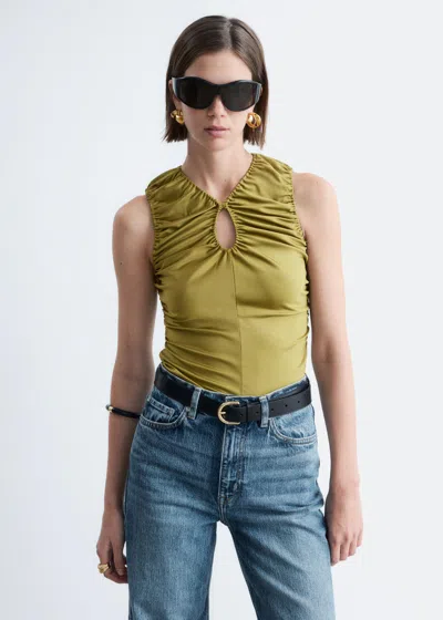 & Other Stories Ruched Jersey Top With Keyhole In Green