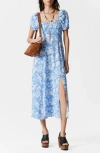 & Other Stories Ruched Linen Dress In Blue